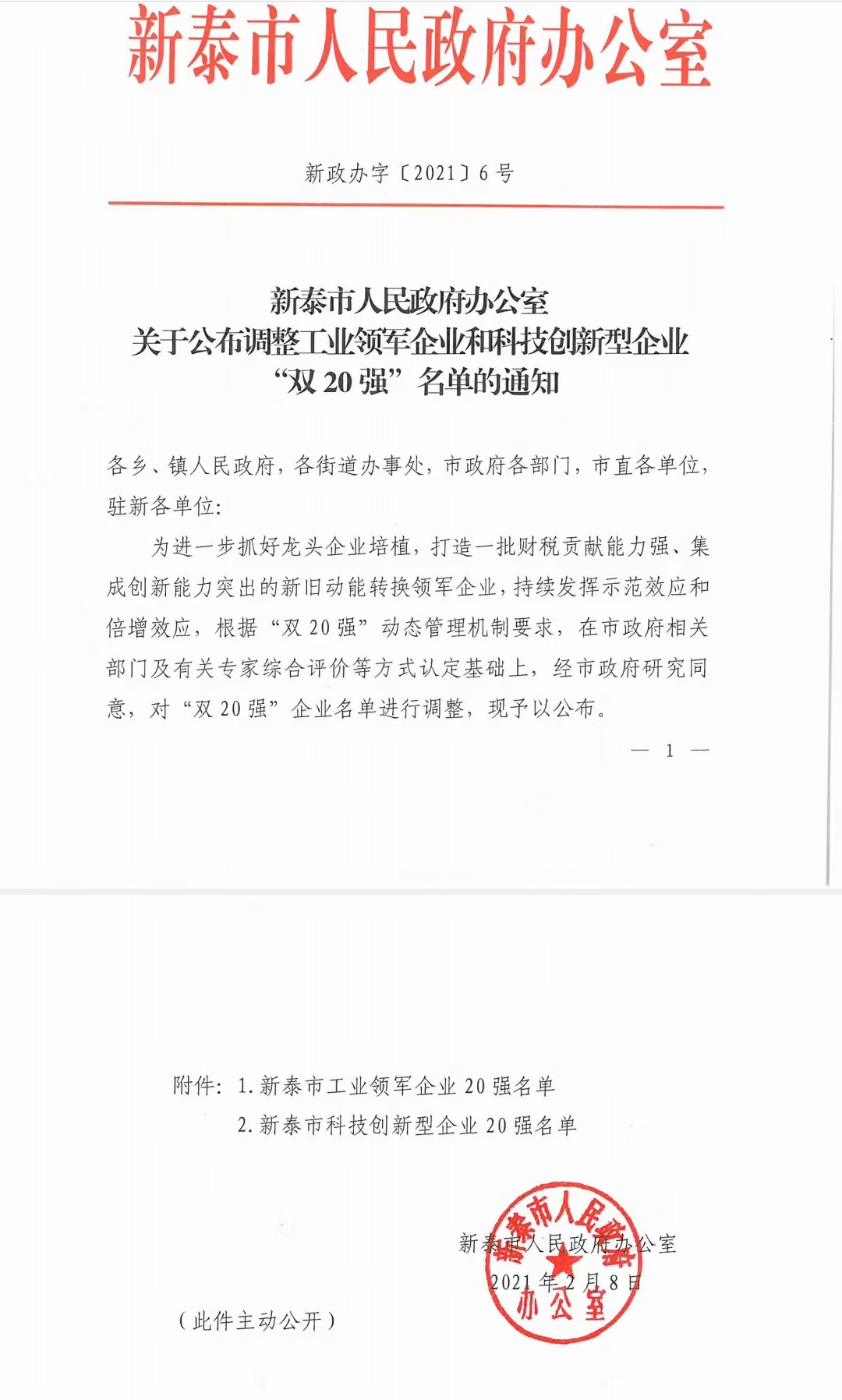 喜訊！公司榮獲“新泰市科技型創(chuàng)新企業(yè)20強(qiáng)”榮譽(yù)稱號(圖1)